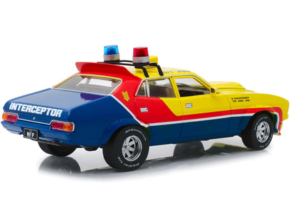 1974 Ford Falcon XB 4-Door Sedan RHD (Right Hand Drive) Yellow and Blue with Red Stripes "MFP 508" "First of the V8 Interceptors" (1979) Movie 1/18 Diecast Model Car