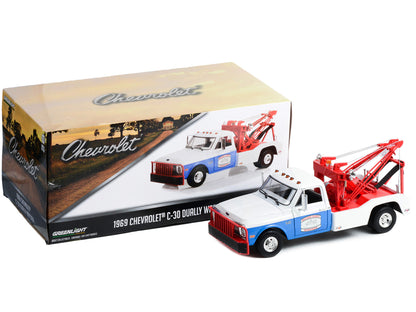 1969 Chevrolet C-30 Dually Wrecker Tow Truck White and Blue "Hazzard County Garage" 1/18 Diecast Model Car