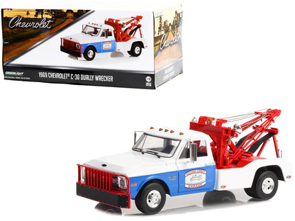 1969 Chevrolet C-30 Dually Wrecker Tow Truck White and Blue "Hazzard County Garage" 1/18 Diecast Model Car
