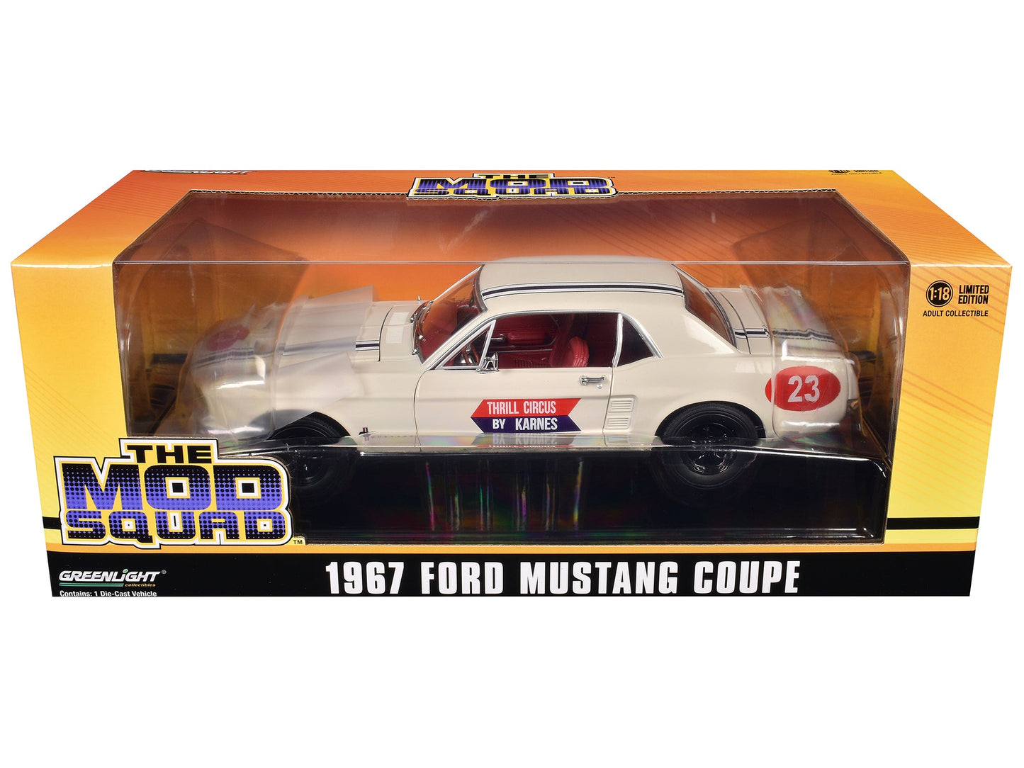 1967 Ford Mustang Coupe #23 "Thrill Circus By Karnes" White 1/18 Diecast Model Car