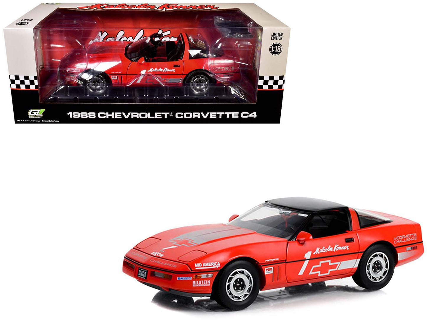 1988 Chevrolet Corvette C4 #1 Malcolm Konner "Corvette Challenge Race Car" Red with Black Top 1/18 Diecast Model Car