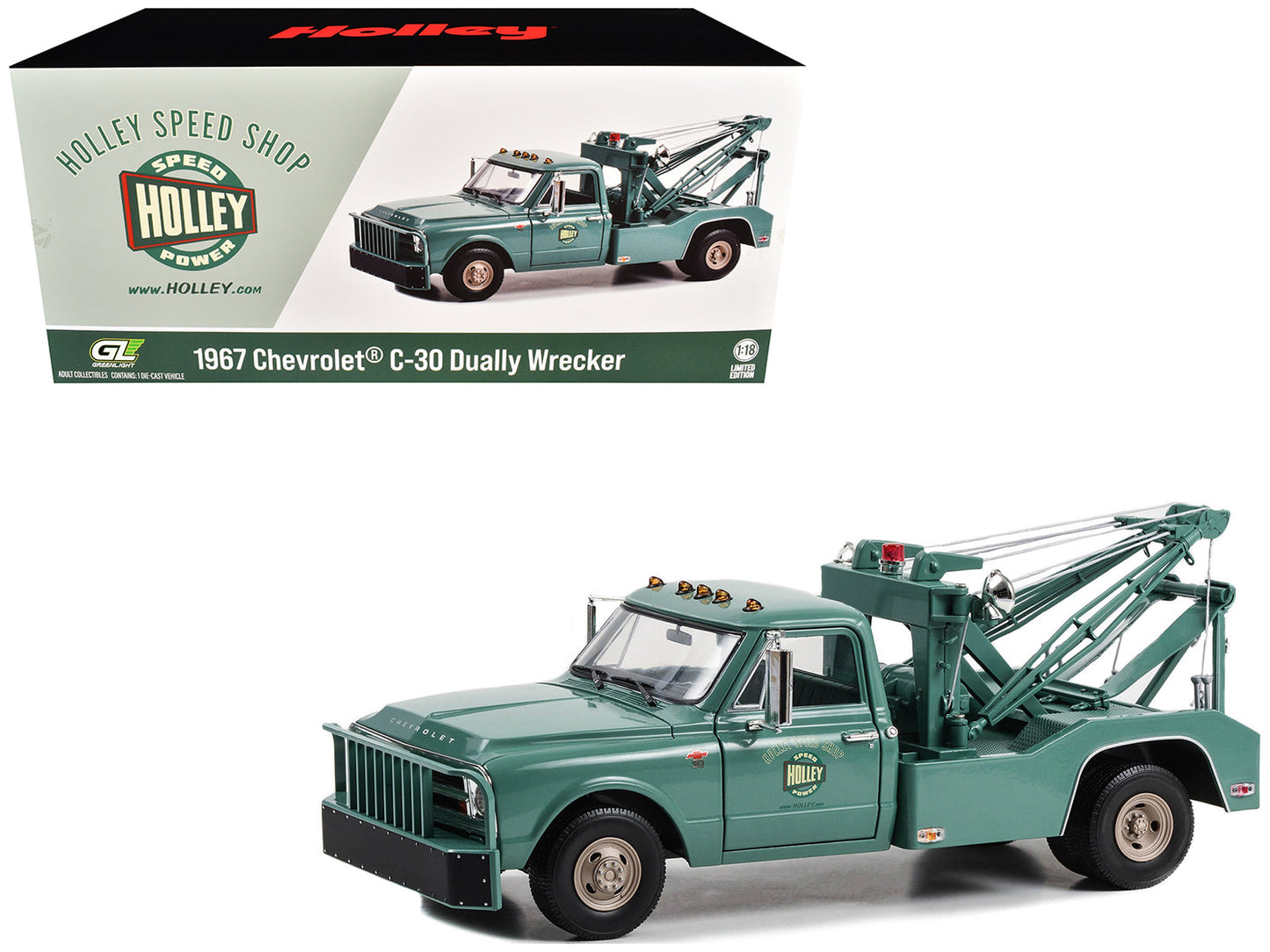 1967 Chevrolet C-30 Dually Wrecker Tow Truck "Holley Speed Shop" Green 1/18 Diecast Model Car