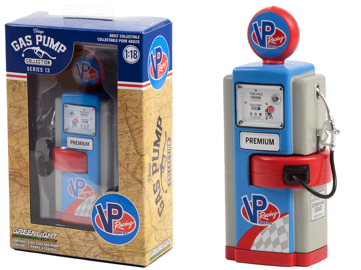 1948 Wayne 100-A Gas Pump "VP Racing Fuels" Blue and Gray "Vintage Gas Pumps" Series 13 1/18 Diecast Model