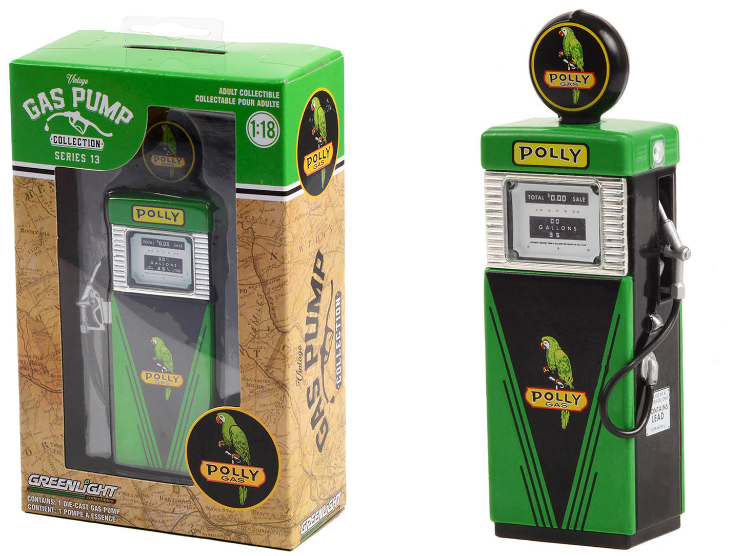 1951 Wayne 505 Gas Pump "Polly Gas" Green and Black "Vintage Gas Pumps" Series 13 1/18 Diecast Model