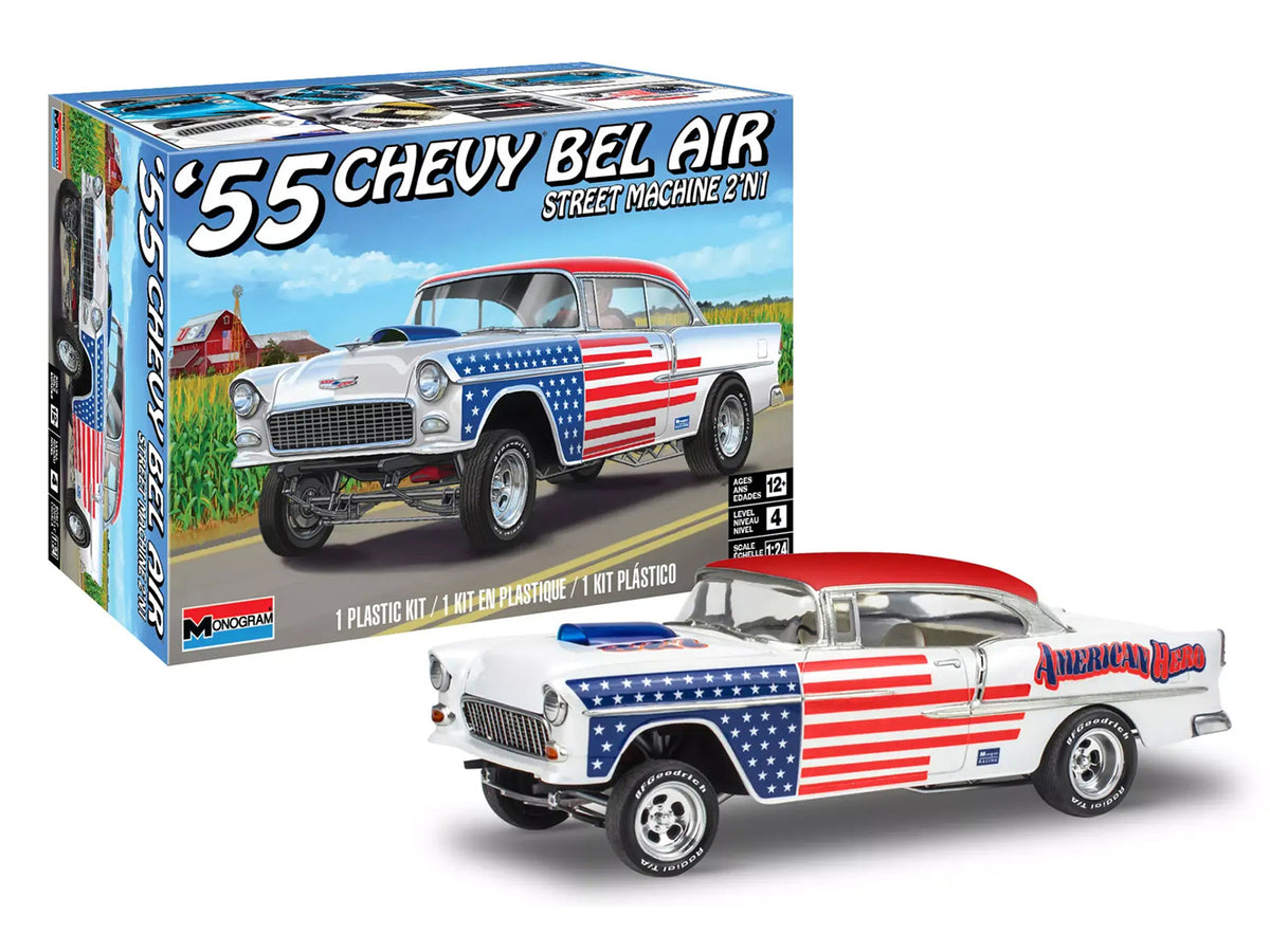 Level 4 Model Kit 1955 Chevrolet Bel Air Street Machine 2-in-1 Kit 1/24 Scale Model