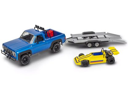 Level 3 Model Kit 1978 Chevrolet Off-Road 4x4 Pickup Truck and "Malibu Grand Prix" Virage with Trailer "Fantasy Formula" 1/25 Scale Model