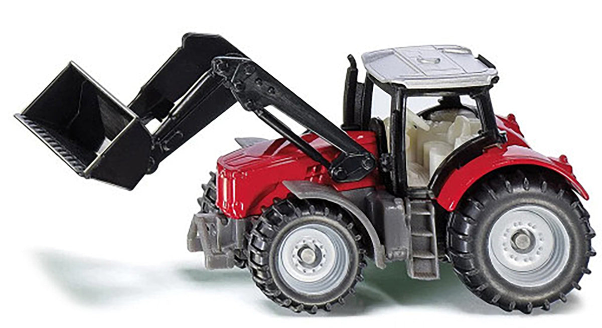 Massey Ferguson Tractor with Front Loader Red with Silver Top Diecast Model