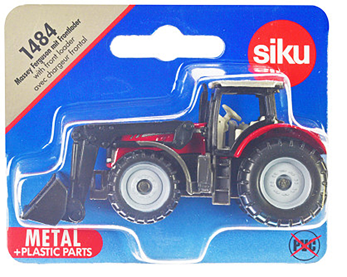 Massey Ferguson Tractor with Front Loader Red with Silver Top Diecast Model