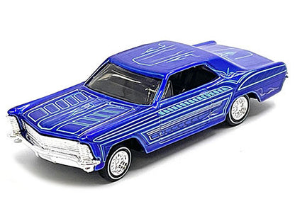1965 Buick Riviera Candy Blue with Graphics "Lowriders" "Maisto Design" Series 1/64 Diecast Model Car