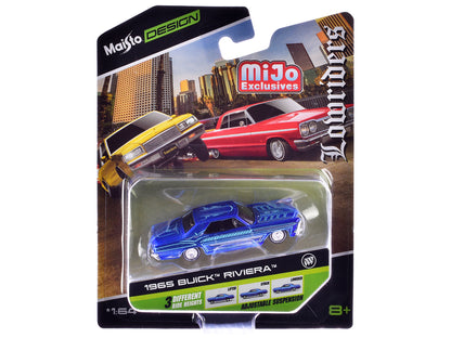 1965 Buick Riviera Candy Blue with Graphics "Lowriders" "Maisto Design" Series 1/64 Diecast Model Car