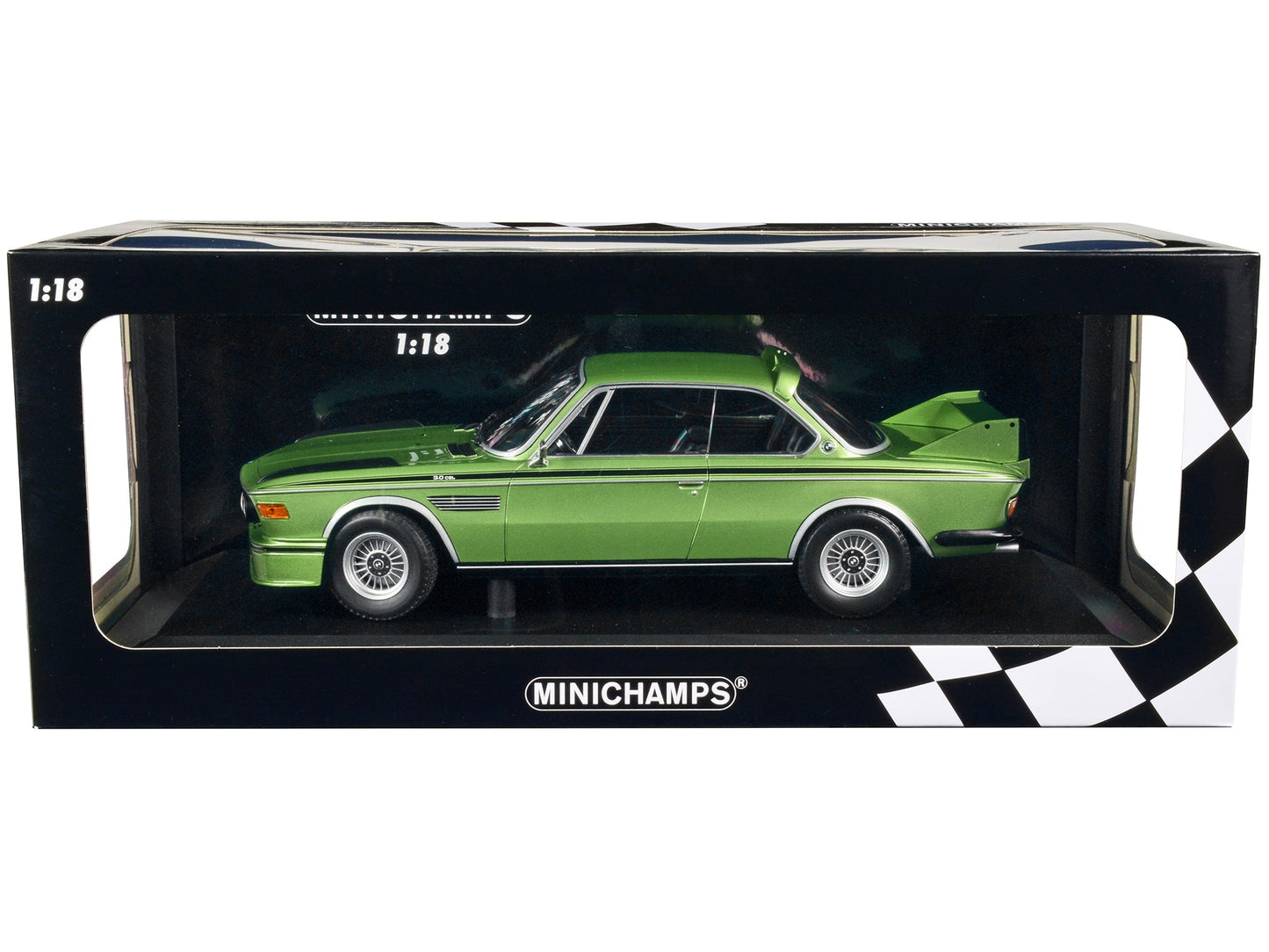 1973 BMW 3.0 CSL Green Metallic with Black Stripes Limited Edition to 450 pieces Worldwide 1/18 Diecast Model Car