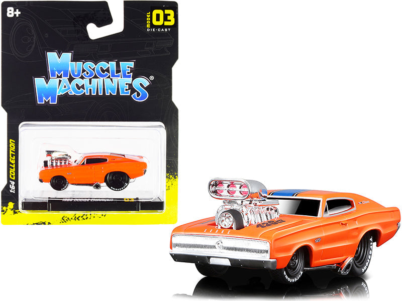 1966 Dodge Charger 426 C.I. Orange with Blue Stripe 1/64 Diecast Model Car