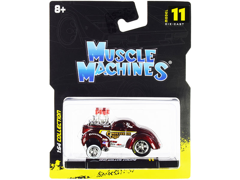 1941 Willys Coupe Gasser "Competition Cams" Red Metallic and White 1/64 Diecast Model Car