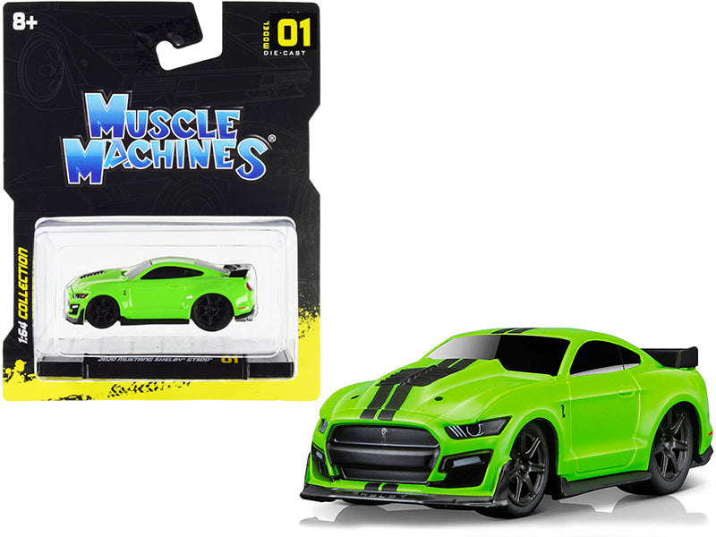 2020 Ford Mustang Shelby GT500 Bright Green with Black Stripes 1/64 Diecast Model Car