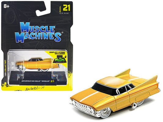 Gene Winfield’s 1961 Cadillac Maybelline Yellow Metallic with White Stripes 1/64 Diecast Model Car