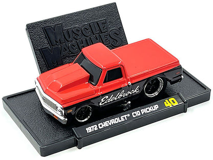 1972 Chevrolet C-10 Pickup Truck Red and Black "Edelbrock" 1/64 Diecast Model Car