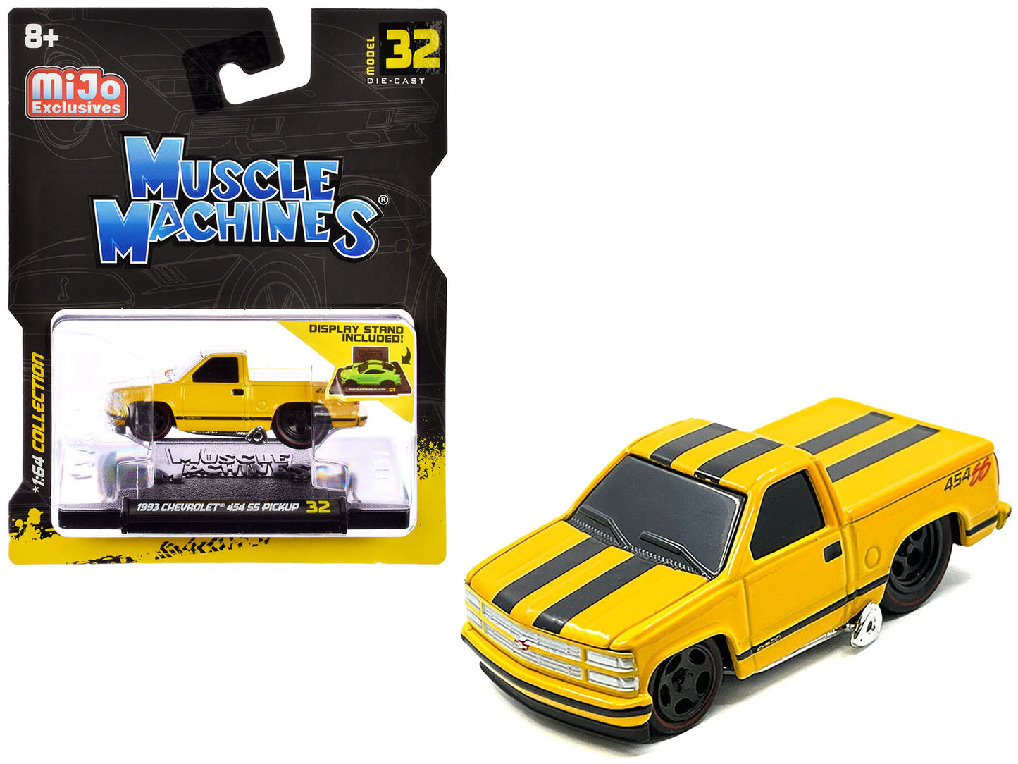 1993 Chevrolet 454 SS Pickup Truck Yellow with Black Stripes 1/64 Diecast Model Car