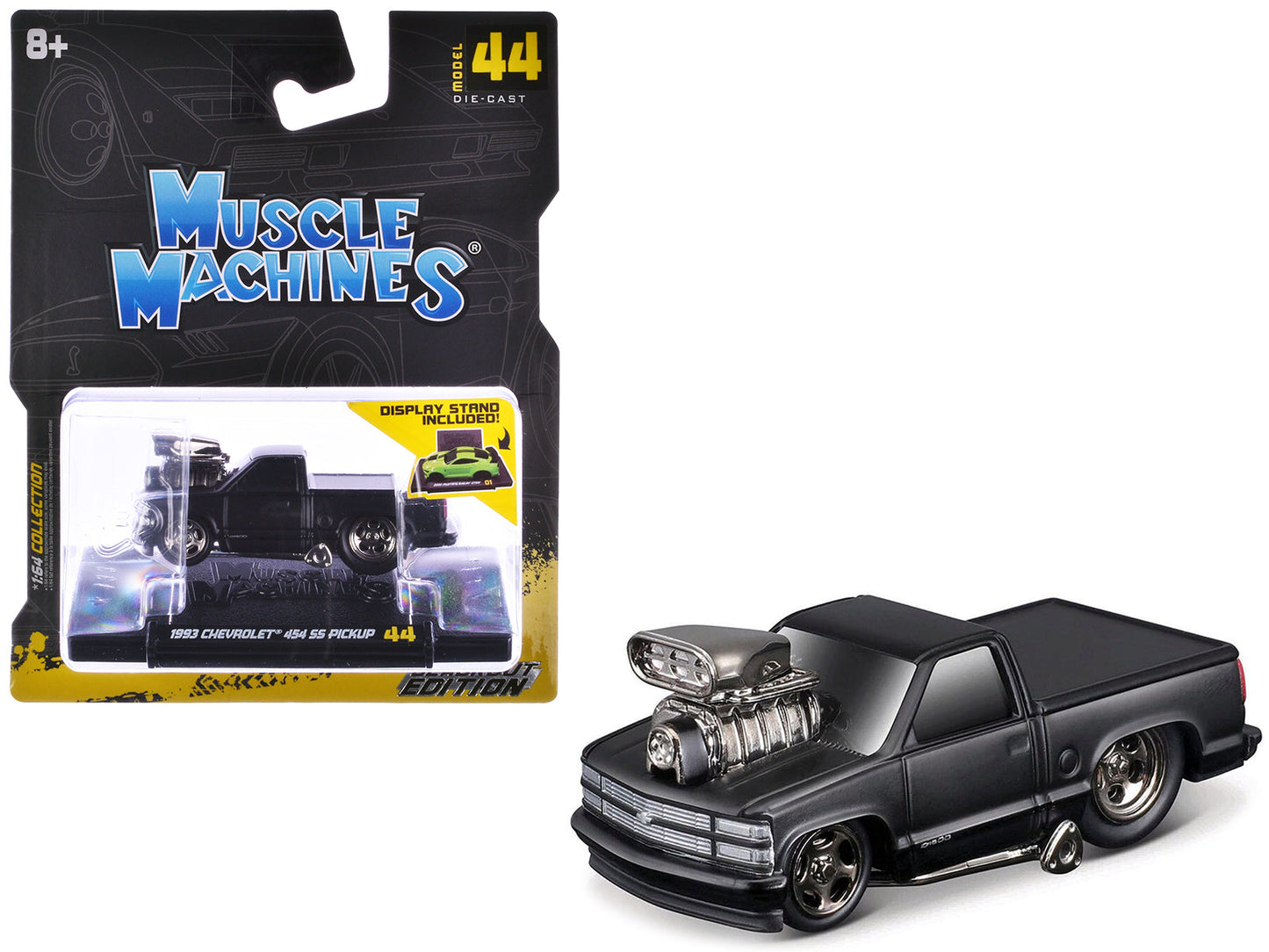 1993 Chevrolet 454 SS Pickup Truck Matt Black "Blackout Edition" 1/64 Diecast Model