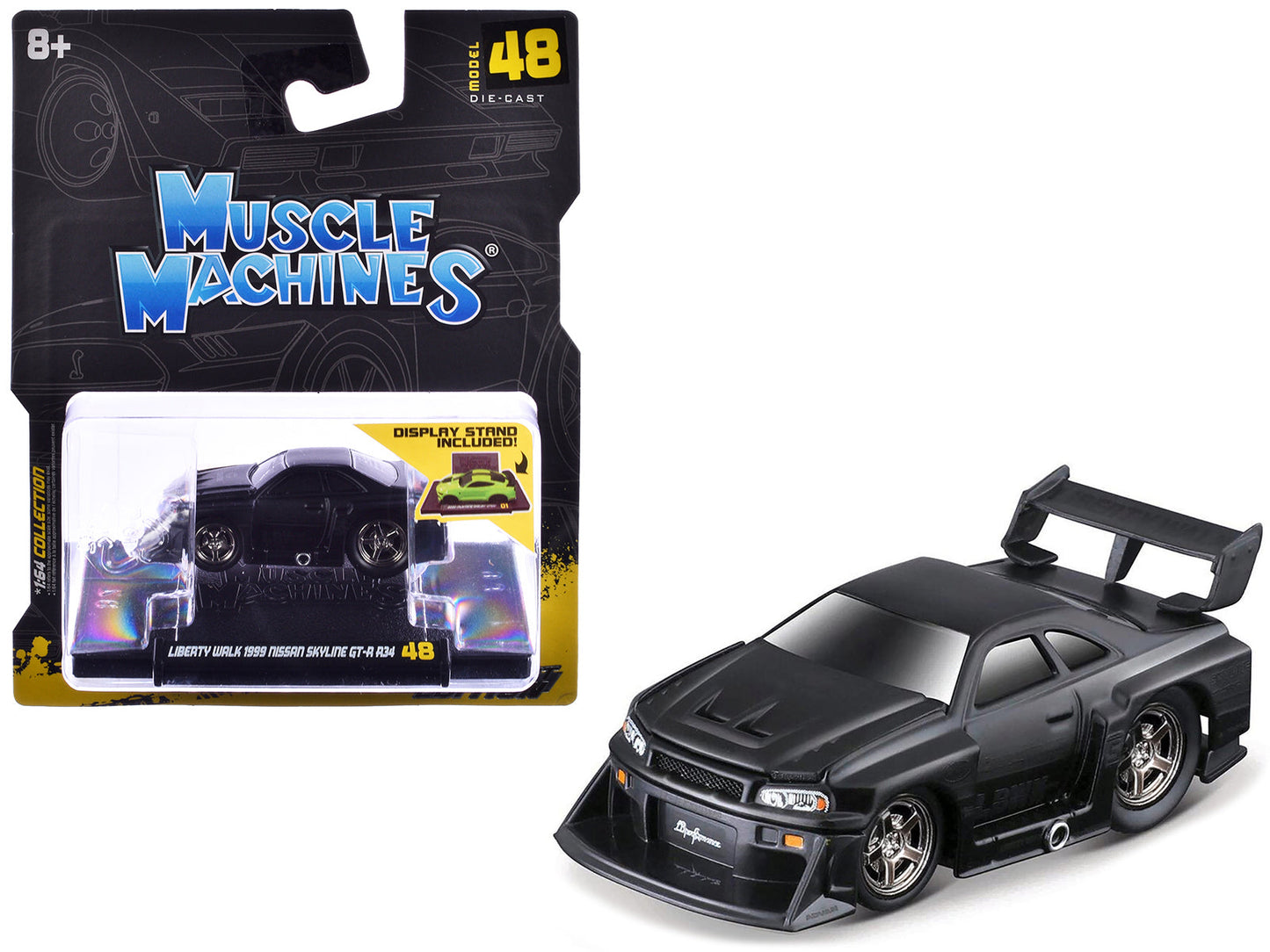 1999 Nissan Skyline GT-R (R34) #5 "Liberty Walk" Matt Black 1/64 Diecast Model Car