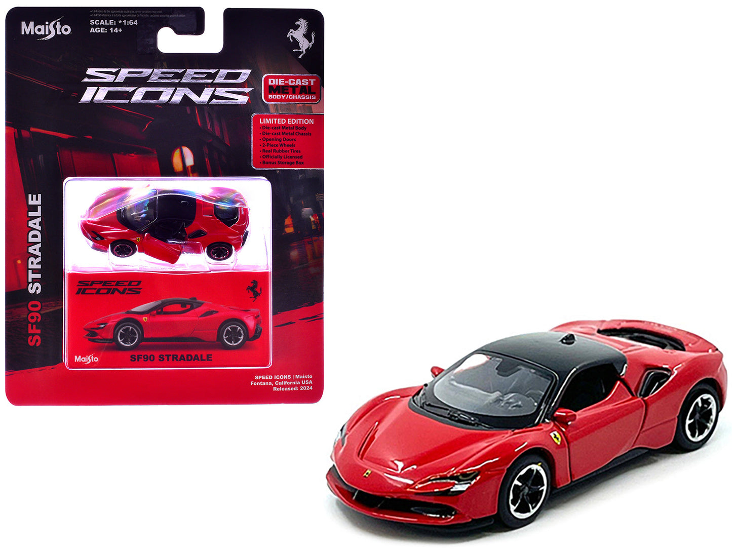 Ferrari SF90 Stradale Red with Black Top "Speed Icons" Series 1/64 Diecast Model Car