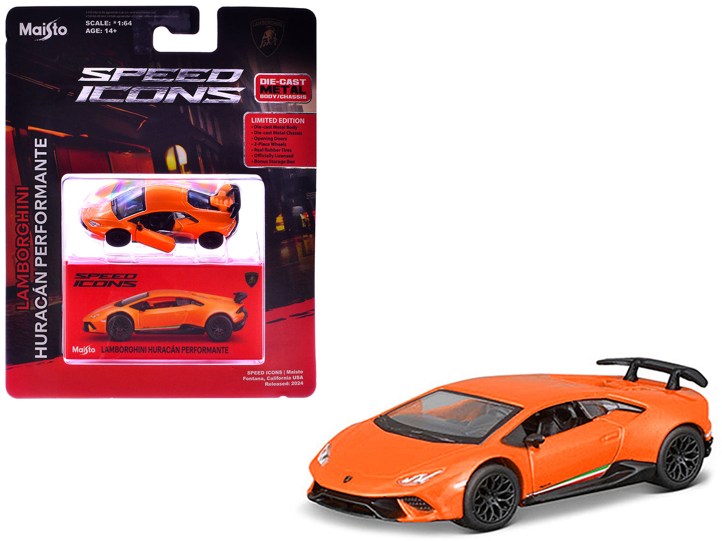 Lamborghini Huracan Performante Orange "Speed Icons" Series 1/64 Diecast Model Car