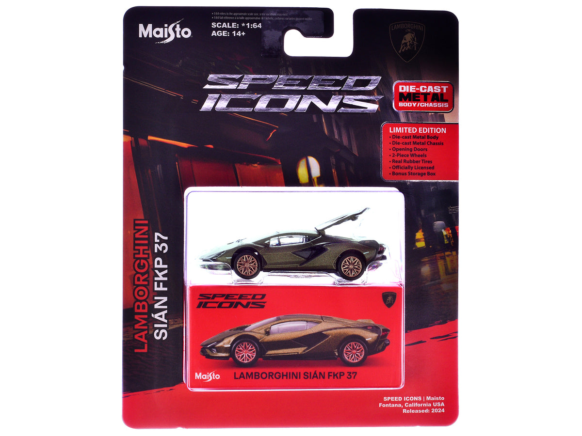 Lamborghini Sian FKP 37 Green Metallic "Speed Icons" Series 1/64 Diecast Model Car