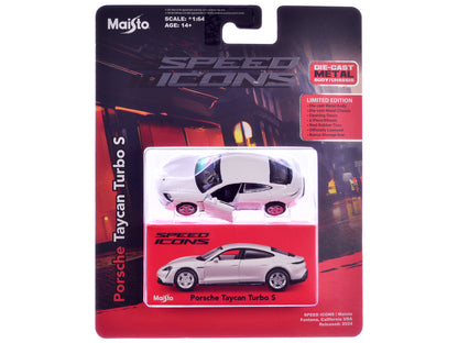 Porsche Taycan Turbo S White "Speed Icons" Series 1/64 Diecast Model Car