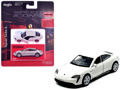 Porsche Taycan Turbo S White "Speed Icons" Series 1/64 Diecast Model Car