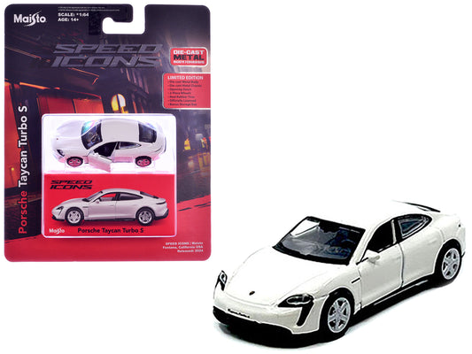 Porsche Taycan Turbo S White "Speed Icons" Series 1/64 Diecast Model Car