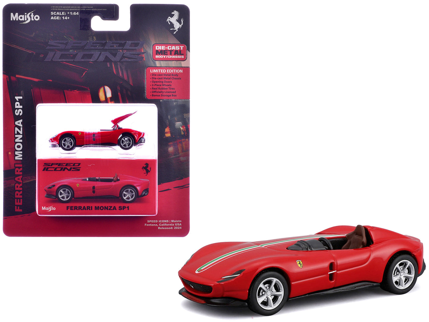 Ferrari Monza SP1 Red with Italian Flag Stripes "Speed Icons" Series 1/64 Diecast Model Car