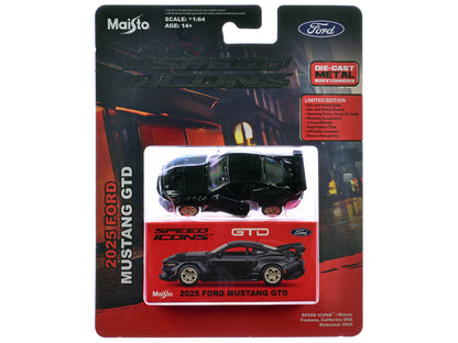 2025 Ford Mustang GTD Black Metallic "Speed Icons" Series 1/64 Diecast Model Car