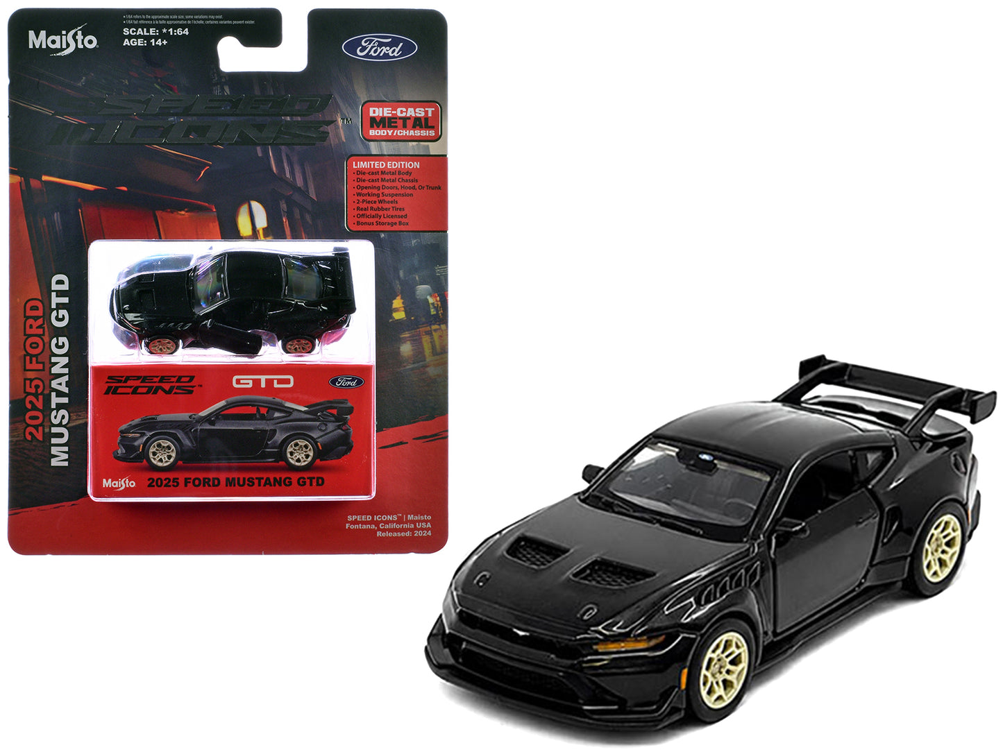 2025 Ford Mustang GTD Black Metallic "Speed Icons" Series 1/64 Diecast Model Car