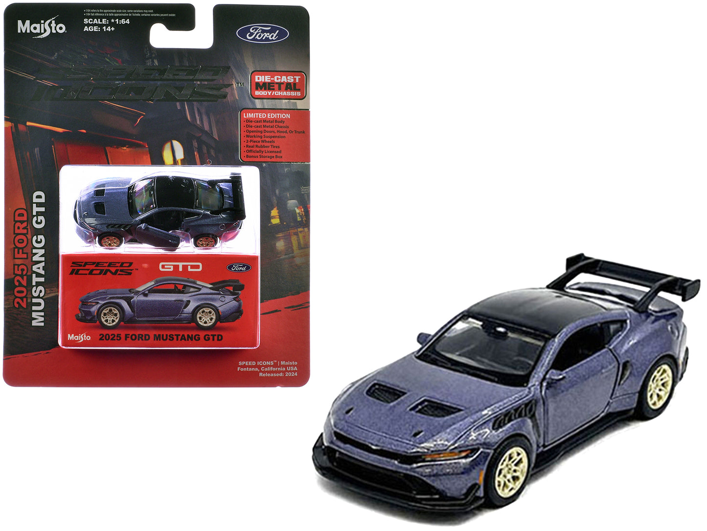 2025 Ford Mustang GTD Purple Metallic with Black Top "Speed Icons" Series 1/64 Diecast Model Car