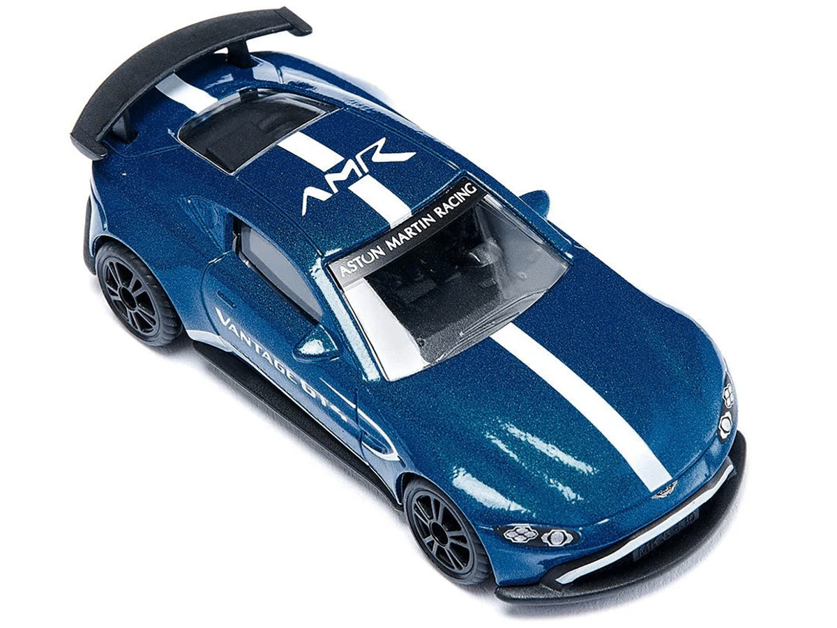 Aston Martin Vantage GT4 Blue Metallic with White Stripes Diecast Model Car