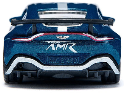 Aston Martin Vantage GT4 Blue Metallic with White Stripes Diecast Model Car