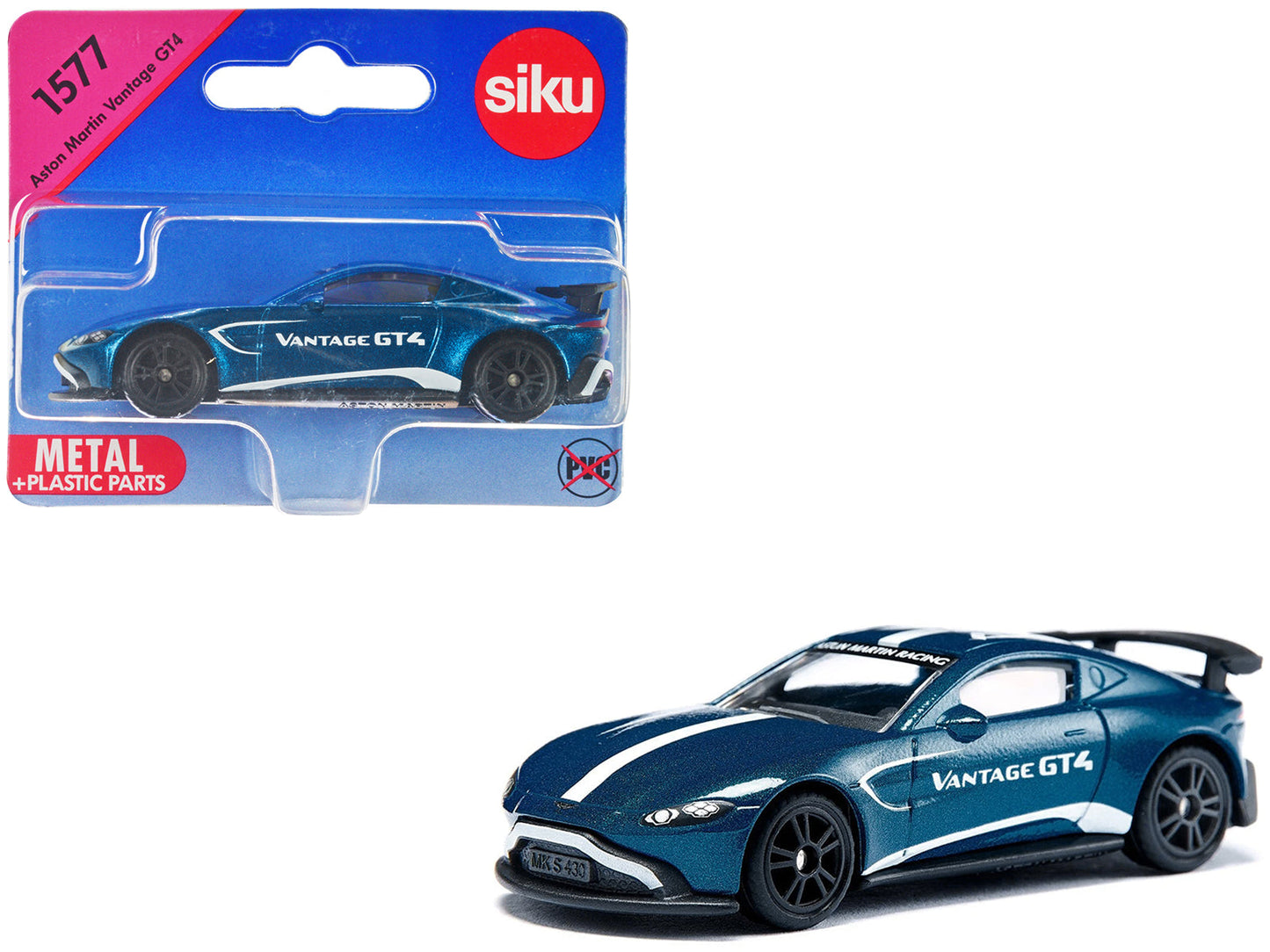 Aston Martin Vantage GT4 Blue Metallic with White Stripes Diecast Model Car