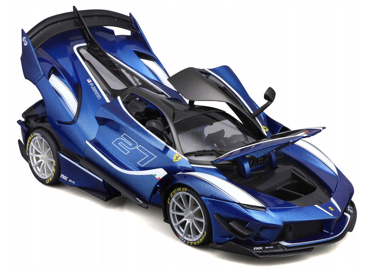 Ferrari FXX-K Evo #27 Blue Metallic with White Accents and Gray Metallic Top "Race + Play" Series 1/18 Diecast Model Car