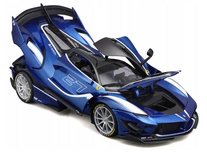Ferrari FXX-K Evo #27 Blue Metallic with White Accents and Gray Metallic Top "Race + Play" Series 1/18 Diecast Model Car