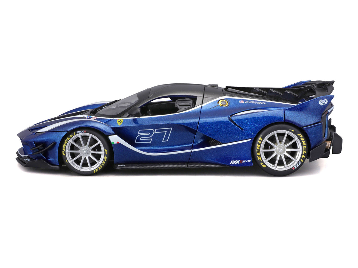 Ferrari FXX-K Evo #27 Blue Metallic with White Accents and Gray Metallic Top "Race + Play" Series 1/18 Diecast Model Car