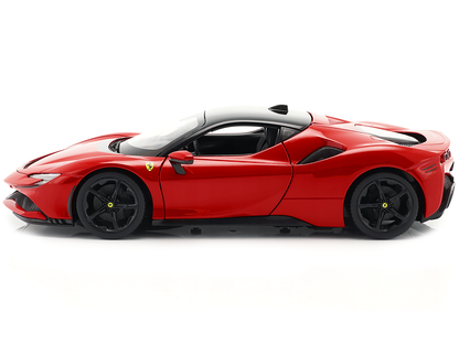 Ferrari SF90 Stradale Red with Black Top "Race + Play" Series 1/18 Diecast Model Car