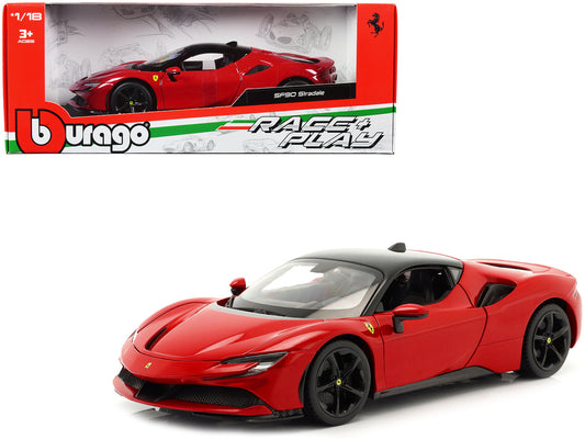 Ferrari SF90 Stradale Red with Black Top "Race + Play" Series 1/18 Diecast Model Car