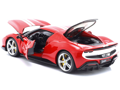 Ferrari 296 GTB Assetto Fiorano Red with White Stripes "Race + Play" Series 1/18 Diecast Model Car