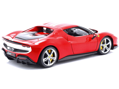 Ferrari 296 GTB Assetto Fiorano Red with White Stripes "Race + Play" Series 1/18 Diecast Model Car