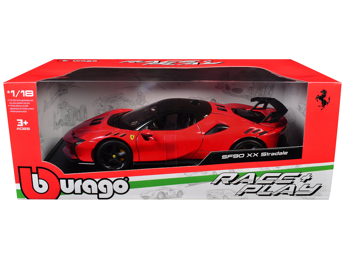 Ferrari SF90 XX Stradale Red with Black Top "Race + Play" Series 1/18 Diecast Model Car