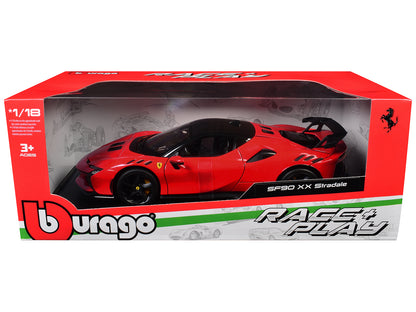 Ferrari SF90 XX Stradale Red with Black Top "Race + Play" Series 1/18 Diecast Model Car