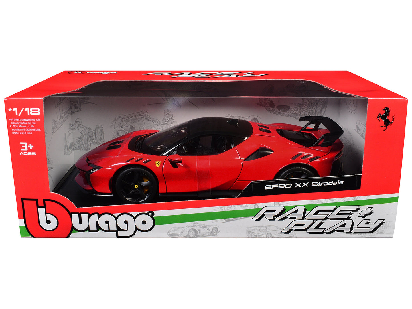 Ferrari SF90 XX Stradale Red with Black Top "Race + Play" Series 1/18 Diecast Model Car