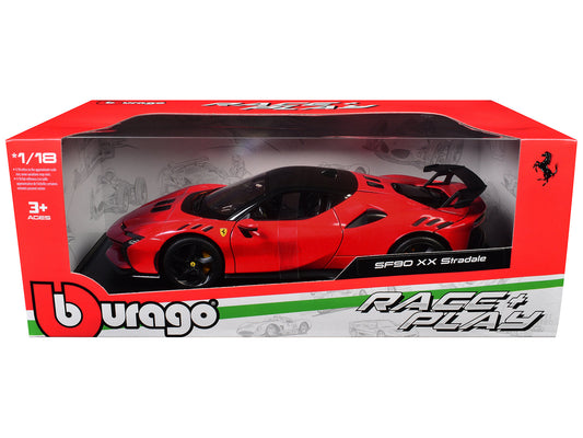 Ferrari SF90 XX Stradale Red with Black Top "Race + Play" Series 1/18 Diecast Model Car