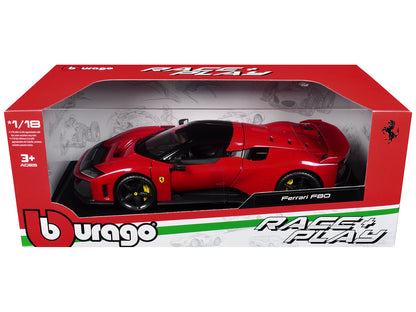 Ferrari F80 Red with Black Top "Race + Play" Series 1/18 Diecast Model Car