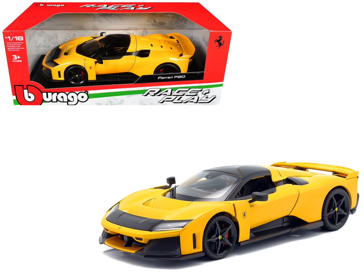 Ferrari F80 Yellow with Black Top "Race + Play" Series 1/18 Diecast Model Car