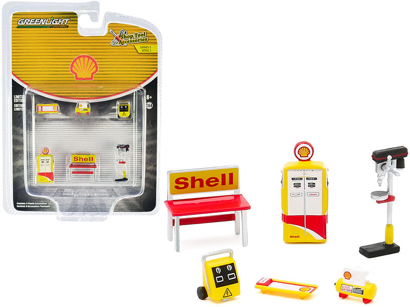"Shell Oil" 6 piece Shop Tools Set "Shop Tool Accessories" Series 3 1/64